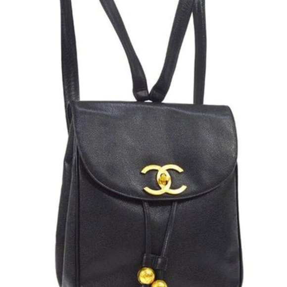 Chanel Black Caviar Backpack Vintage 2 Pocket Ball - Picture 3 of 9